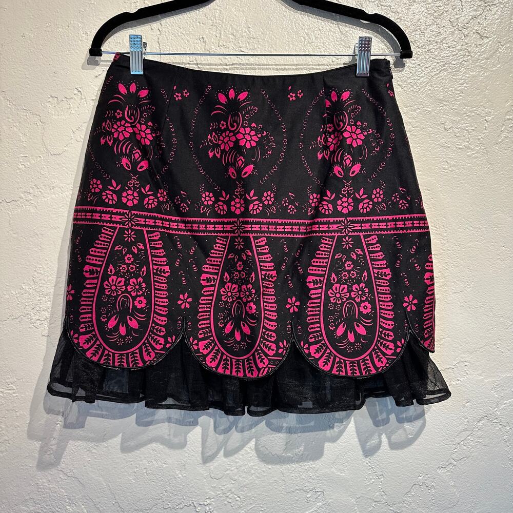 Metro Style Size 8 Micro Skirt Mini Whimsygoth Coquette Lined Lace Black Pink